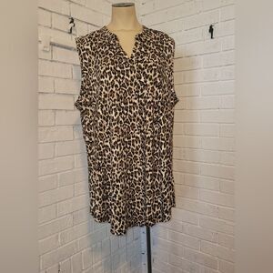 Leopard Print V-Neck Sleeveless Blouse by Belaroi - Plus Size 3X